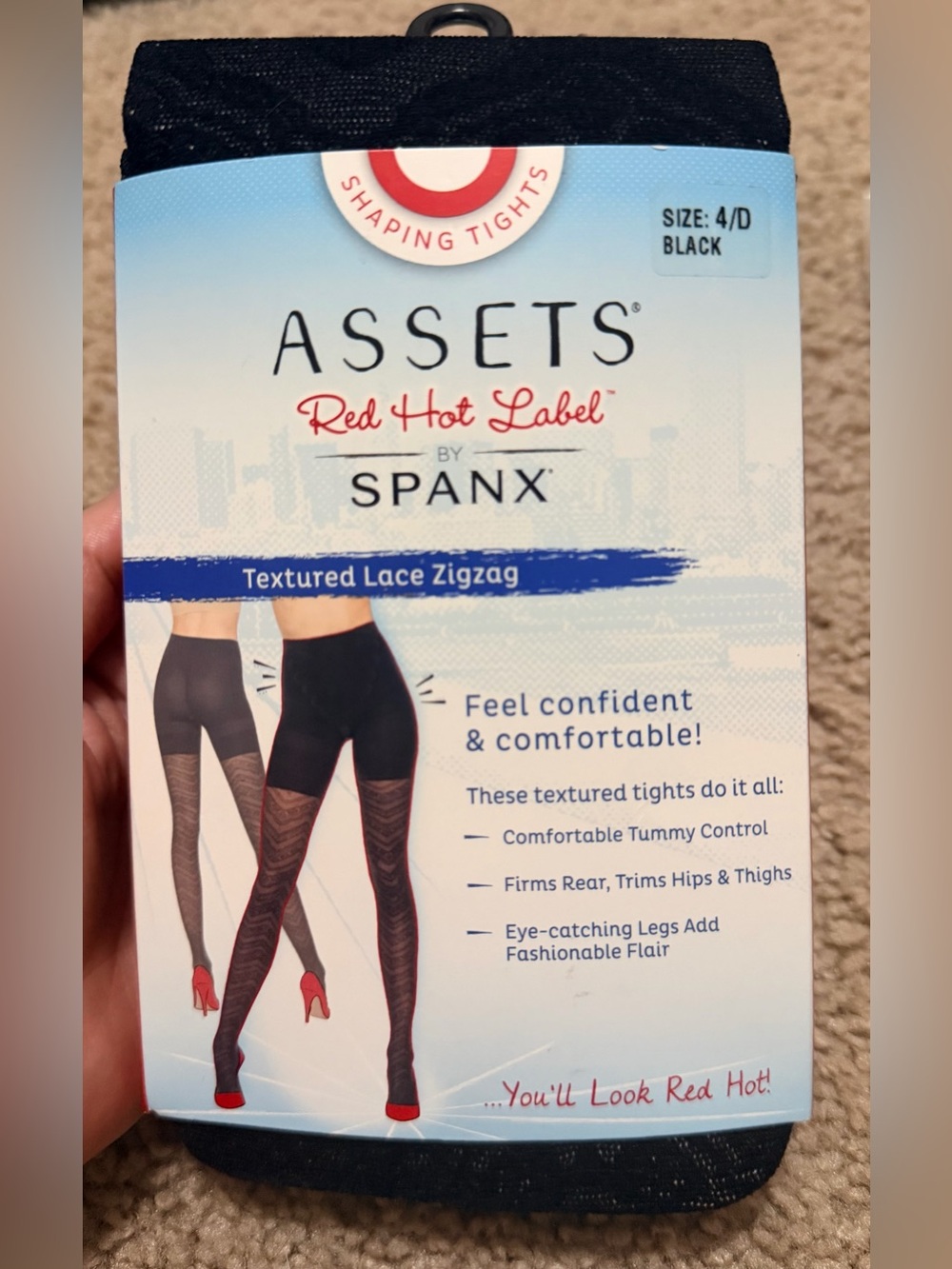 SPANX ASSETS Red Hot Label Black Textured Lace Zigzag Tights